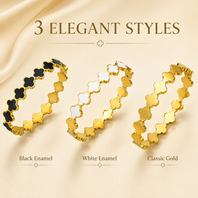 High Quality Stainless Steel Ladies Bracelet Waterproof and Sweatproof Fashion Charm with Gold Clover Bangle Style