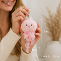 Porte-clés en peluche méduse rose Zaves, unique, écologique et durable, pour sacs à main et sacs à dos scolaires, best-seller, créature marine moelleuse en dentelle