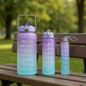 Juego de Botellas de Agua Reutilizables de Acero Inoxidable Gradient Sports de 32oz, 20oz y 16oz con Marcadores de Tiempo para Controlar la Hidratación, Uso en Exteriores - Product Image 3