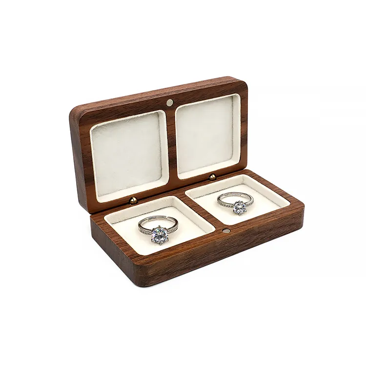 شعار مخصص بسعر الجملة الفاخرة قلادة مجوهرات التعبئة والتغليف الجوز الخشب خاتم مربع