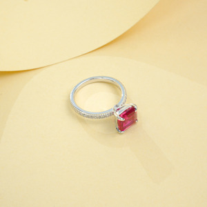 Anillo de rubí de sangre de paloma creado en laboratorio, corte radiante, plata de ley 925, micro pavé, piedras laterales, anillo de compromiso para mujer - Product Image 3