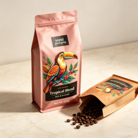 Sachets d'emballage personnalisés pour grains de café, à soufflets latéraux, fond plat, avec fermeture éclair et valve, type stand-up