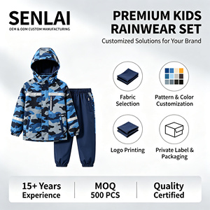 Ensemble imperméable et coupe-vent pour enfants, avec doublure polaire amovible, veste et pantalon en polyester enduit PU, pour garçons et filles - Product Image 6