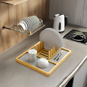 Support en bambou extensible pliable créatif absorbant l'eau tapis de vaisselle en pierre antidérapant pour comptoir de cuisine - Product Image 4