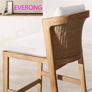 Sedia da Bistrot da Esterno Patluxury in Rattan e Legno di Teak, Sedia Alta da Giardino per Bar e Tempo Libero con Cuscino - Product Image 4