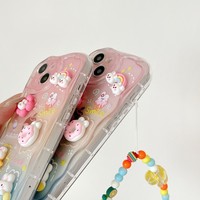 Coque de téléphone 3D motif vague crème et fleur avec chaîne pour iPhone 7 8 Plus XS XR 11 12 13 14 15 16 Pro Max