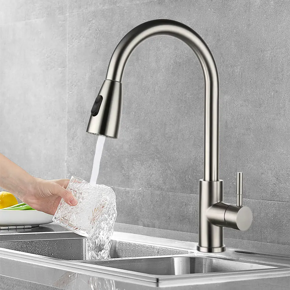 Trung Quốc Nhà máy cung cấp biểu tượng tùy chỉnh thương mại thép không gỉ nhà bếp Mixer tap kéo xuống Máy trộn Vòi Nước Nhà Bếp