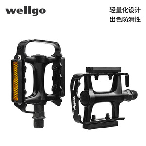 Pédales de vélo de montagne Wellgo M248 entièrement noires en alliage d'aluminium avec roulements à billes, réflecteurs, axe en acier antidérapant pour vélos de montagne - Product Image 3