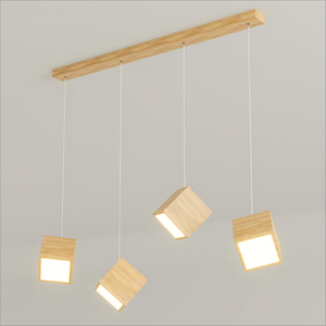 2025 cổ phong cách ba đầu Mặt dây chuyền sáng tạo cafe nhà hàng thanh phòng nghiên cứu phòng ngủ điều chỉnh chiều cao đèn gỗ vuông - Product Image 3