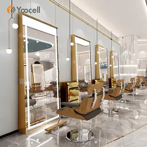 Yoocell yeni duvara monte lüks altın Salon aynası istasyonu makyaj salonu mobilya