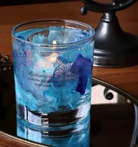 Criativo Seco Flor Azul Hortênsia Vela Cup Floral Vidro Presente perfumado Vela com copo de vidro