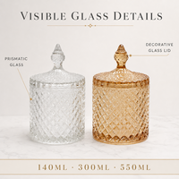 Pot à bougie en verre prismatique avec couvercle en verre décoratif, 140 ml, 300 ml, 550 ml, logo personnalisé