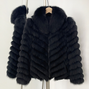 OFTBUY Manteau d'hiver pour femme en vraie fourrure de renard, lisse, réversible, chaud et épais, style cardigan, en fourrure naturelle tissée, décontracté - Product Image 4