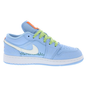 Nike Air Jordan 1ต่ำ SE GS รองเท้ากีฬาเด็กผู้หญิงรองเท้าผ้าใบสีฟ้า/สีเขียวสดใส/ความปลอดภัยสีส้มขนาด4กับ PU - Product Image 3