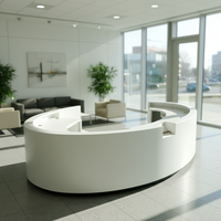 Bureau d'accueil Krion sur mesure de haute qualité, finition aspect pierre, toutes formes possibles pour hôtel, bureau, immeuble, hôpital, usage commercial