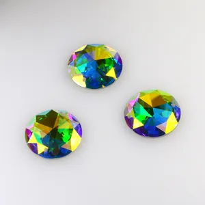 Glass Rhinestones Glass AB Color Round Crystal Rhinestones Flat Back With 2 Hole Glass Rhinestones Wholesale Glass Beads For Garment Accessories
