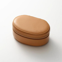 Collection de cadeaux de luxe Boîte de rangement en cuir de chameau ovale collier bagues étui à bijoux avec pochette à cordon