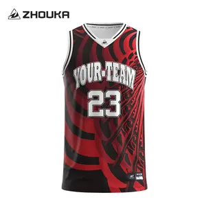 Groothandel Custom Sublimatie Bedrukt Rode Sportkleding Mannen Basketbal Uniform Singlet Custom Design Basketbal Jersey Dragen Vest