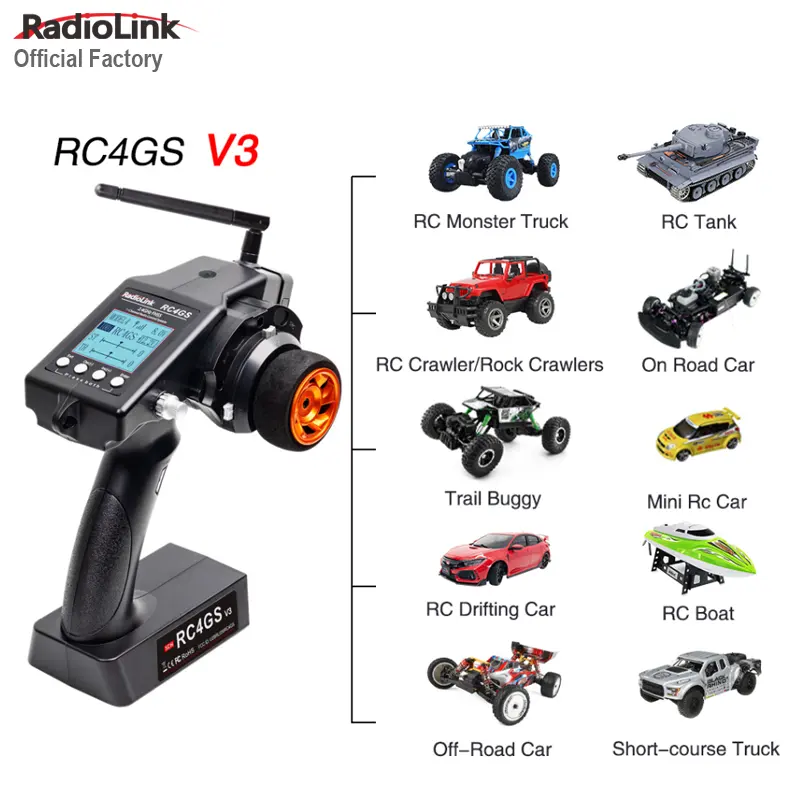 Radiolink-transmisor RC4GS V3 de 5 CANALES, receptor giroscópico R6FG, control remoto de superficie de 2,4 GHz para Crawler/camión/coche/barco