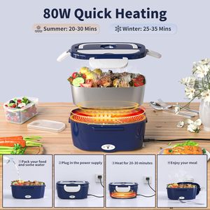 Lonchera Eléctrica de Calentamiento Rápido de 80W, Calentador de Comida Portátil de 1.5L para Auto, Camión y Oficina, 12V 24V 110V, con Bolsa de Transporte, Tenedor y Cuchara - Product Image 3