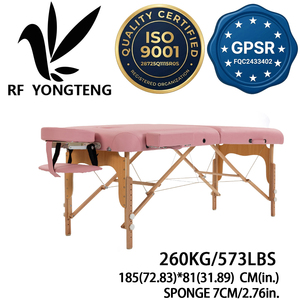 Table de massage portable pliable en bois à 2 sections, lit de beauté et spa, support OEM ODM pour salon, spa, <span class=keywords><strong>tatouage</strong></span>, table pliable rose - Product Image 1