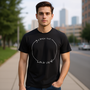 T-shirt Lock In Crash Out noir à col rond avec motif, vêtement promotionnel - Product Image 3