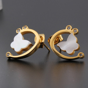Butterfly <b>Stud</b> <b>Earrings</b> 18K Gold Plated Hollow Shell Design With <b>Crystal</b> Accents For Women Fashion Jewelry - Product Image 4
