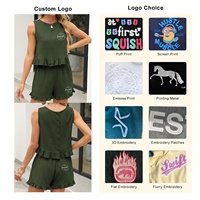 Tenues 2 pièces pour femmes ensembles d'été sans manches col haut à volants hauts et shorts taille haute avec poches survêtements