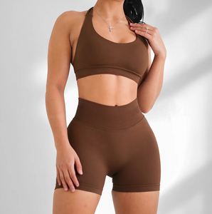 Liền Mạch Tập Thể Dục Thiết Lập Phụ Nữ Cao Eo Quần Short Biker Và Độn Áo Ngực Thể Thao Nylon Spandex Nhanh Chóng Khô <span class=keywords><strong>4</strong></span> Cách Căng Cho Phòng Tập Thể Dục Yoga - Product Image 2