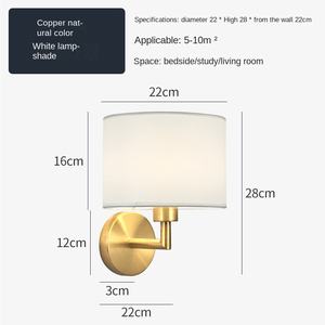 Luces de pared interiores de cobre Retro Para el hogar, lámpara de pared de dormitorio de hotel con cubierta de tela, candelabro de pared Led E27 de estilo rural americano - Product Image 2