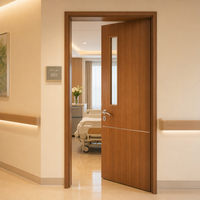 Porte intérieure de salle de patient en HPL stratifié, finition traditionnelle personnalisée, avec fenêtre d'observation en verre et ferme-porte dissimulé