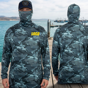 Chemise de pêche unisexe à capuche anti-UV UPF 50, ultra-fine, imprimée, en soie glacée respirante, avec protection faciale, séchage rapide, 100 % polyester - Product Image 2