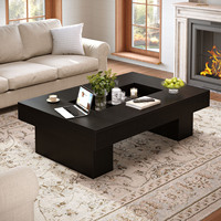 Table basse en chêne naturel avec cadre à bords épaissis, supporte jusqu'à 300 lb, robuste, indispensable pour salon ou maison d'hôtes