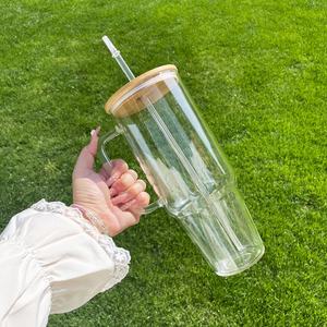 Magazzino USA 40oz Sublimatable tazza di vetro smerigliato con coperchio di bambù adatto per il vinile per il trasferimento termico del rivestimento - Product Image 4