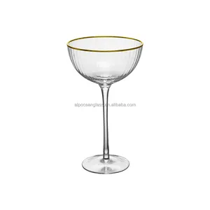 Alpocean แก้วไวน์ขอบทองแบบเป่าแก้วดื่มด้วยมือที่หรูหราแก้วแชมเปญสำหรับเป็นของขวัญแต่งงาน