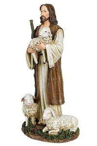 Figuras de Ovejas de Poliresina/Resina, Pastor con Amigos Ovejas, Dorado Marfil, 6 x 12, Figura de Resina para Mesa - Product Image 4