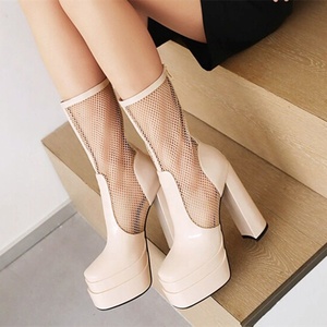 Bottes tendance anti-odeur respirantes à plateforme épaisse, bout carré, talon épais, bottines à fermeture éclair arrière pour femme, été - Product Image 5