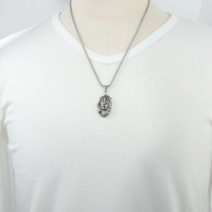 yunnique Stainless Steel Jesus Face Pendant <b>Necklace</b> Silver Tone 3.0x60cm Chain Men Women Fashion Jewelry - Product Image 4