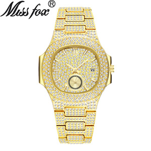 Montre-bracelet chronographe à quartz pour homme, cadran personnalisé, style hip-hop, entièrement sertie de diamants, plaquée or 18 carats, montres dorées pour hommes - Product Image 1