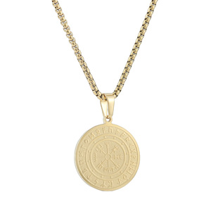 Collier Viking Guide en acier inoxydable, pendentif rond avec motif de runes pour hommes et femmes, couleur argent, chaîne de 3.0x60cm - Product Image 5