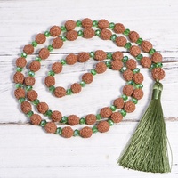 Authentique Mala népalais en Rudraksha à 108 perles, 5 Mukhi avec perle Guru, perles de prière nouées à la main pour la méditation et la guérison, collier avec pompon