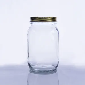16 oz 32 oz 500 ml 1000 ml transparente leere glas-masongläser mit deckeln für die aufbewahrung von lebensmitteln