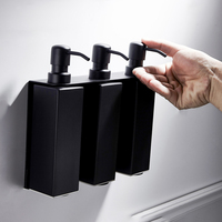 Liquid Soap Dispenser Triple Soap Dispenser Hotel Bathroom Wall Mounted Bottles Hand Sanitizer Matte Black Stainless Steel Square Triple Shampoo Liquid Soap Dispenser