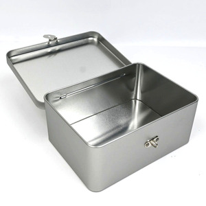Boîte en métal rectangulaire à charnière, écologique et recyclable, avec loquet de verrouillage, argentée, pour rangement, avec revêtement UV, petite boîte à souvenirs - Product Image 2