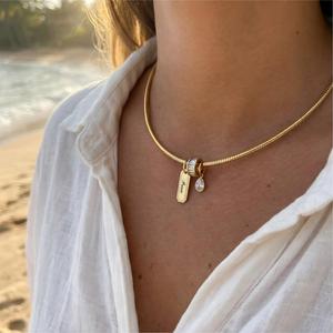 Collar de Acero Inoxidable Personalizado con Dije y Logotipo Grabado, Zirconia Cúbica 5A, Impermeable e Hipoalergénico - Product Image 3