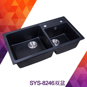 Évier de cuisine en quartz double bac noir mat à encastrer SYS8246 - Product Image 5