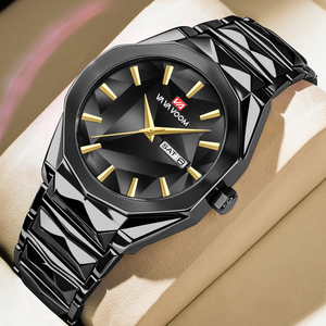 Edgy Mens Bold Blue Statement Watch Diamond Cut Dial Gold Accent Wristwatch for Streetwear - Product Image 2