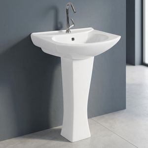 Lavabo rond en céramique pour enfants avec pied de support complet et drain intégré – Évier de salle de bain moderne - Product Image 3