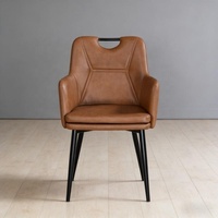 Chaise de salle à manger en cuir marron simple, fauteuil rembourré moderne et minimaliste avec pieds en métal pour la maison et les restaurants (vente en gros)