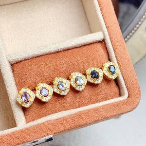 Boucles d'oreilles clous en Tanzanite naturelle, Aigue-marine et Topaze bleue <span class=keywords><strong>de</strong></span> <span class=keywords><strong>Londres</strong></span>, en argent 925, pierres précieuses ovales 5x7mm, vente en gros - Product Image 5